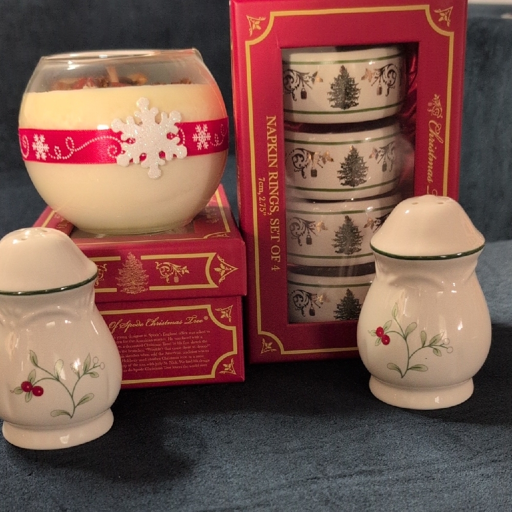 Spode Holiday Decor Set with Cream and Red Accents